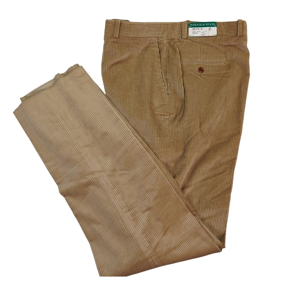 VTG 70s Wedge Wood Corduroy Pants‎ 40x36 Raw Hem Camel Tan USA Made NOS